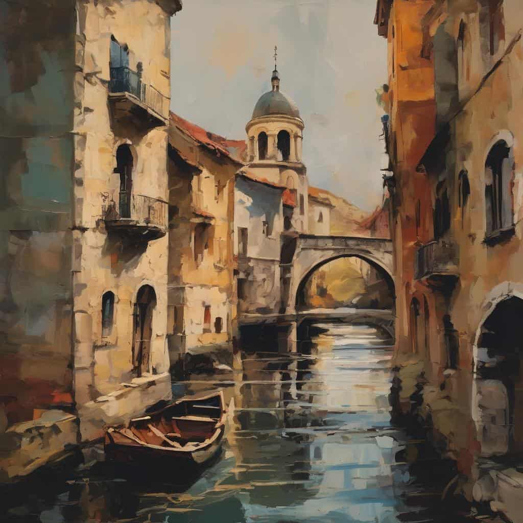 Ομορφιά της τέχνης και διακόσμηση στον δημόσιο χώρο με παλιά αρχιτεκτονική και γραφικά κανάλια στην Βενετία, δημιουργώντας μοναδική ατμόσφαιρα και πολιτιστική εμπειρία.