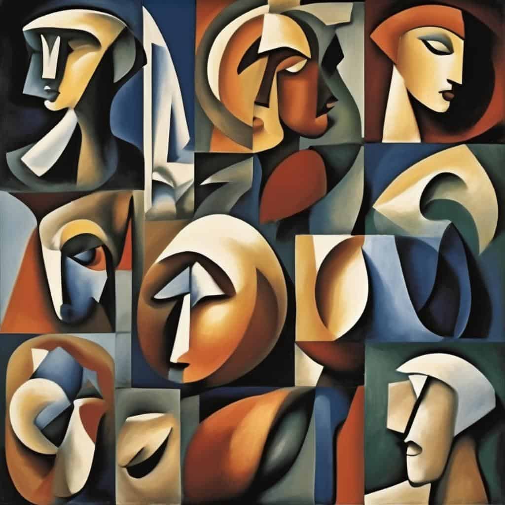 Αποκάλυψη στατιστικών καλλιτεχνικών δημιουργιών στον δημόσιο χώρο και η δύναμη της τέχνης να ενώνει τις κοινωνίες. Έργο τέχνης σε αφηρηστικό στυλ με ανθρώπινα πρόσωπα και μορφές, αναδεικνύοντας την πολιτιστική αξία της τέχνης.